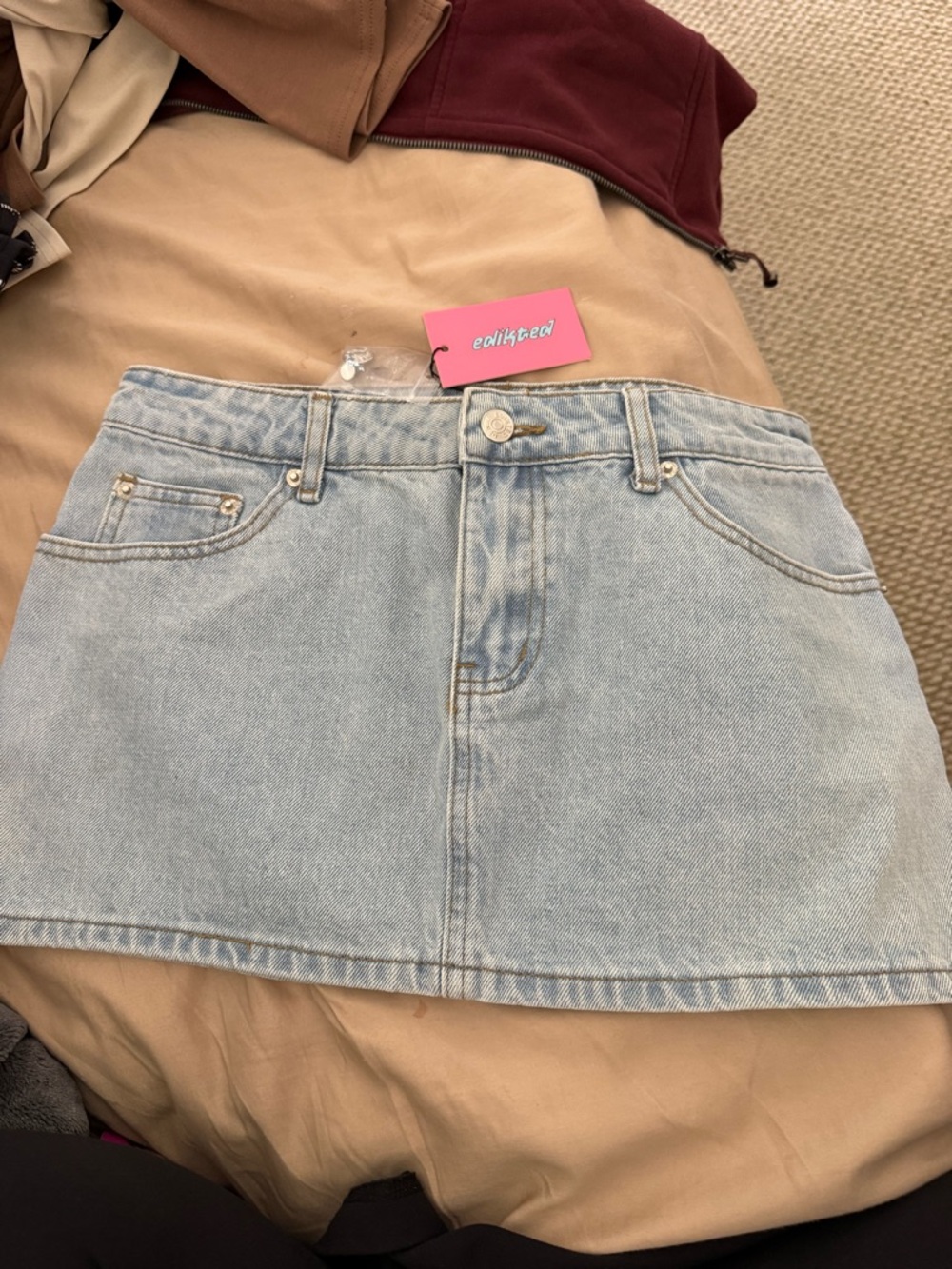 Edikted chiara denim micro Light Blue Mini Skirt nwt small